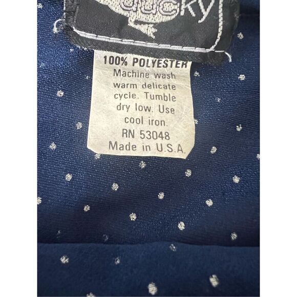 Just Ducky Navy Blue Polka Dot Semi Sheer Vintage Dress‎ Made in USA 🇺🇸 - Picture 4 of 7